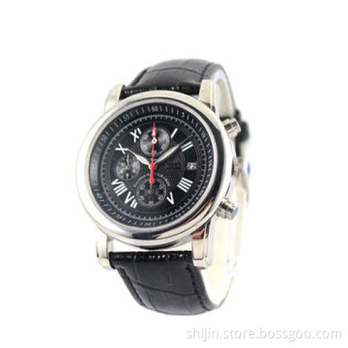 Hot-selling Stainless Steel Watch with Genuine Leather Band, for Men, Chronograph